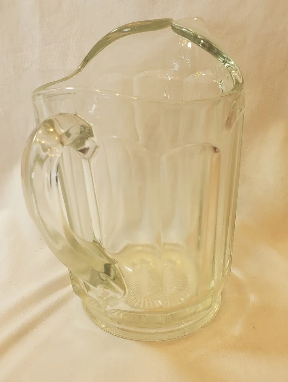 Depression Glass Vtg Clear Glass Panel Pitcher - Classic Beverage Server Ice Lip